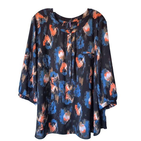 NYDJ Blouse Womens Size 2X Multicolor Artsy Abstract Career Office Geometric - Picture 1 of 16